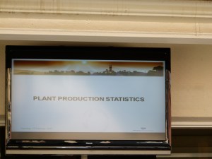 Monthly production statistics on display so that workers know how close they are to hitting targets