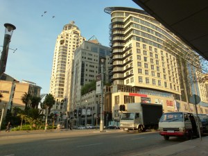 Just outside the D'Avinci Hotel which was built to accommodate FIFA 2009 World Cup attendees
